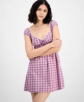 Kingston Grey Juniors' Plaid Cotton Mini Dress