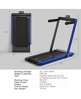 2-in-1 Folding Treadmill with Dual Led Display-Navy