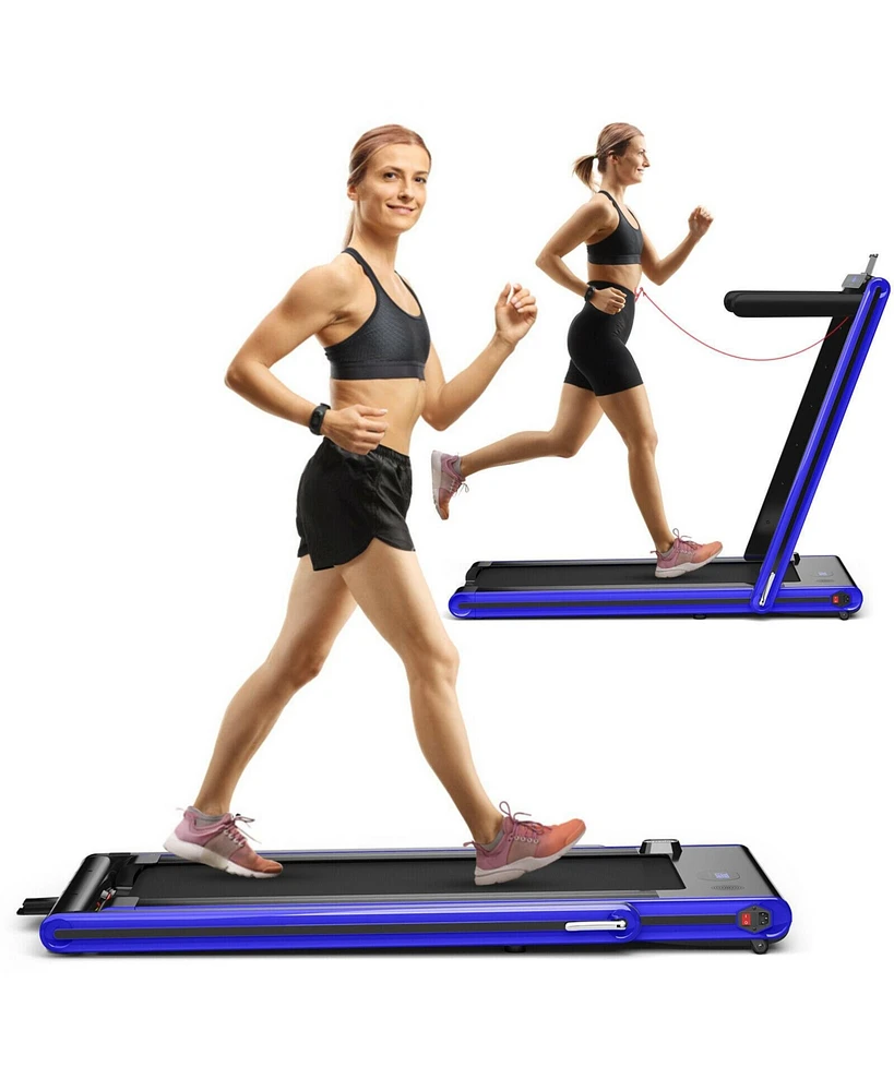 2-in-1 Folding Treadmill with Dual Led Display-Navy