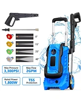 3300 Psi 2.0 Gpm Electric High Pressure Washer 26ft Hose with 4 Quick Connect Nozzles and Foam Cannon