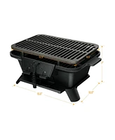 Portable Hibachi Grill, Double-sided Cast Iron Grill with Air Regulating Door & Fire Gate, Grate Lifter, Ideal for Outdoor Picnic, Camping & Backyard