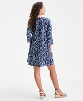 Style & Co Women's Printed Cotton Gauze 3/4-Sleeve Tiered Dress, Exclusively at Macy's