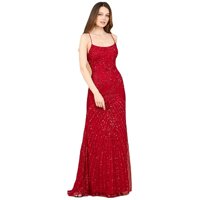 Lara Women's Lace Up Open Back Beaded Dress