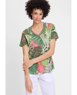Olsen Women's Abstract Palm Print T-Shirt
