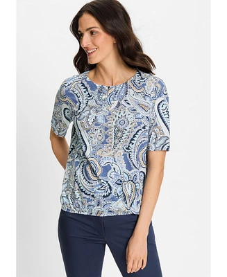 Olsen Women's Paisley Split V-Neck T-Shirt