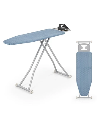 Full Size Ironing Board with Rest, 57" x 15" Carbon Steel Table, 7-Level Height & Heat Resistant Cover