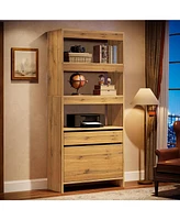 Tribesigns Modern 71" Tall Book Shelf Set of 2, Bookshelf with File Cabinet and Drawers, Oak Bookcase with Storage for Home Office, Living Room