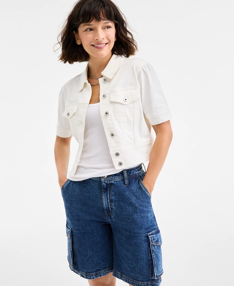 On 34th Women's Elbow Puff Sleeve Denim Jacket, Exclusively at Macy's