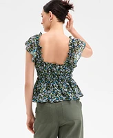 On 34th Women's Floral Flutter-Sleeve Tie Tank, Exclusively at Macy's