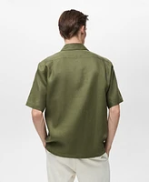 Mango Men's Linen Bowling-Collar Shirt