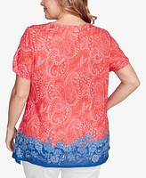 Ruby Rd. Plus Americana Embellished Jersey Crew Neck Top