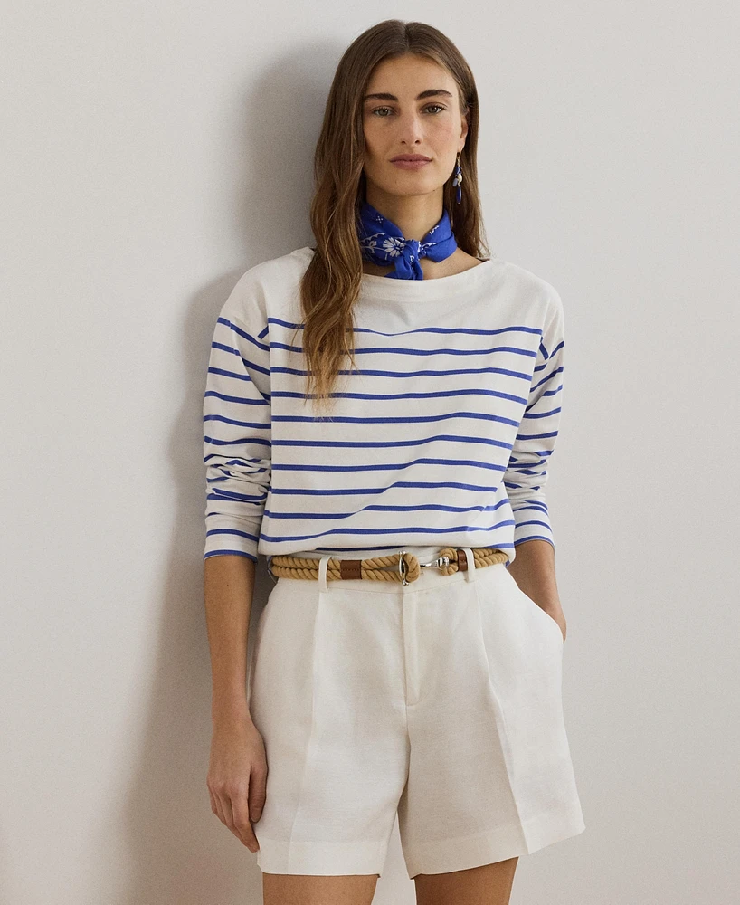 Lauren Ralph Women's Striped Cotton Jersey Boatneck Top