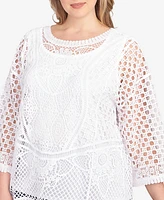 Ruby Rd. Plus Floral Blocked Crochet Crew Neck Top