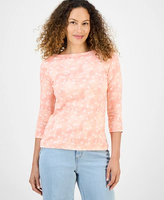 Style & Co Petite Spotty Airy Floral-Print Cotton Top, Exclusively at Macy's