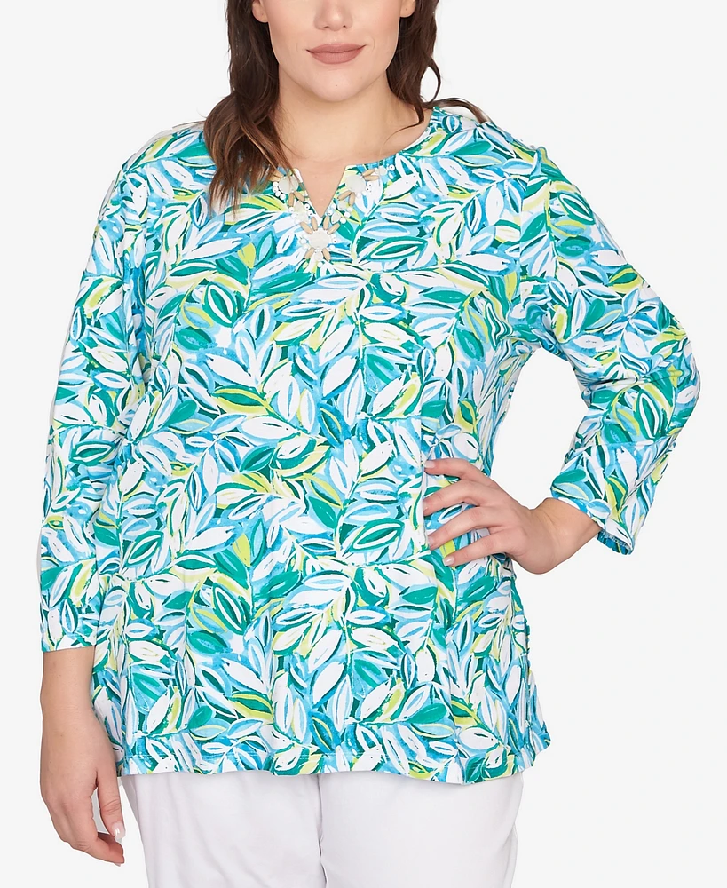 Ruby Rd. Plus Tossed Leaves Embellished Knit Top