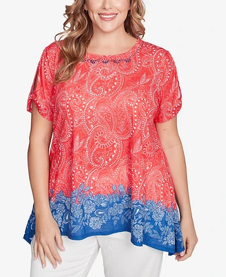 Ruby Rd. Plus Americana Embellished Jersey Crew Neck Top