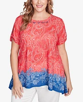 Ruby Rd. Plus Americana Embellished Jersey Crew Neck Top