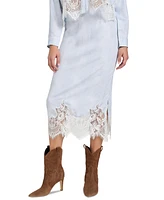 Guess Women's Lana Midi Lace-Trim Denim Skirt