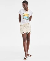 On 34th Women's Raglan Palm-Print Shine T-Shirt, Exclusively at Macy's