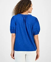 Style & Co Petite Mixed Trim Top, Exclusively at Macy's
