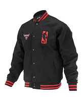 Fisll Men's and Women's Black Chicago Bulls Logo Man Shadow Collection Full-Snap Varsity Jacket