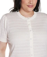 Belldini Plus Pointelle Scalloped-Placket Cardigan Sweater