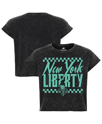 Sportiqe Men's and Women's Black New York Liberty Rock Roll Collection Gwen Mineral Wash Cropped T-Shirt