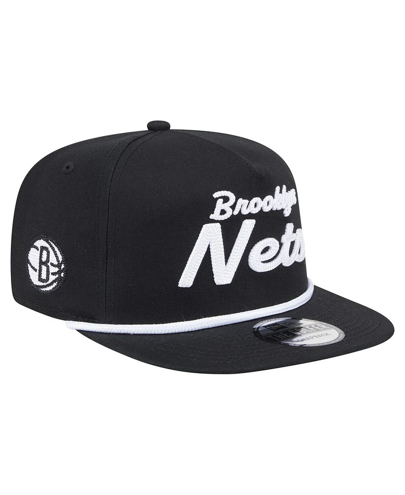 New Era Men's Black Brooklyn Nets Team Text Golfer Snapback Hat
