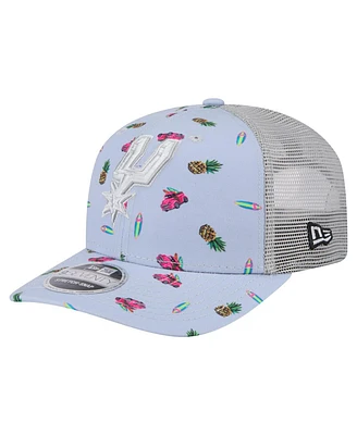 New Era Men's Light Blue/Gray San Antonio Spurs Adventure Aloha Pattern 9SEVENTY Stretch Snap Hat