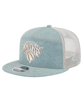 New Era Men's New York Knicks Adventure Denim Split Panel 9FIFTY Snapback Trucker Hat