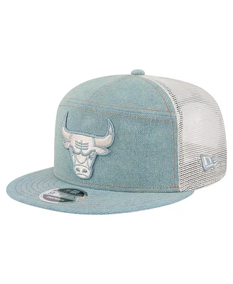 New Era Men's Chicago Bulls Adventure Denim Split Panel 9FIFTY Snapback Trucker Hat