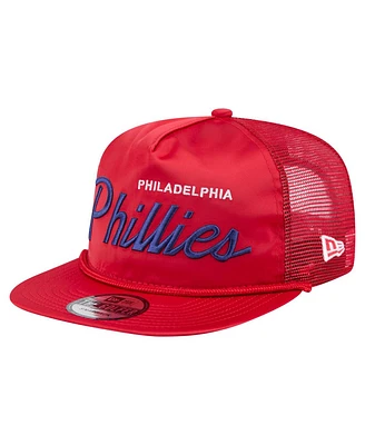 New Era Men's Red Philadelphia Phillies Retro Satin Script Golfer Adjustable Hat