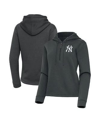 Antigua Women's Pewter New York Yankees Contemporary Quarter-Zip Hoodie