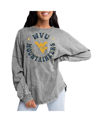 Gameday Couture Women's Gray West Virginia Mountaineers Playing Around Faded Wash Oversized Long Sleeve T-Shirt