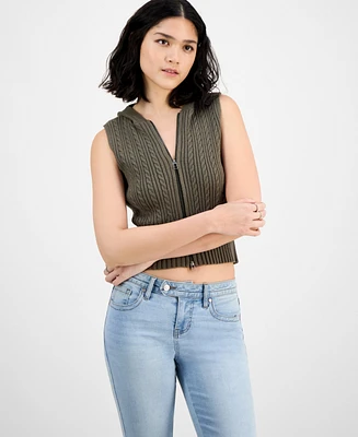 Ultra Flirt Juniors' Cable-Knit Hooded Sweater Vest