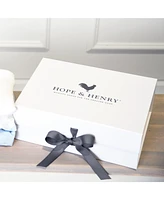 Hope & Henry Baby Short Sleeve Linen Dress with Ruffle Collar and Bonnet Boxed Gift Set