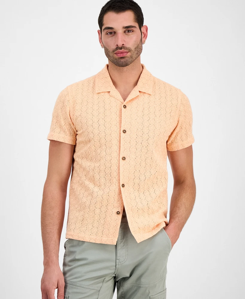 Guess Men's Wesley Short Sleeve Crochet Camp Shirt