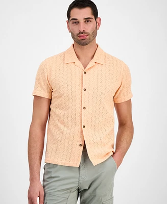 Guess Men's Wesley Short Sleeve Crochet Camp Shirt