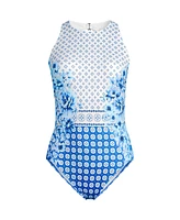 Lands' End Women's Long Tugless High Neck Portrait Back One Piece Swimsuit
