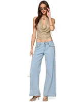 Edikted Women's Shiny Knit Cowl Neck Backless Top