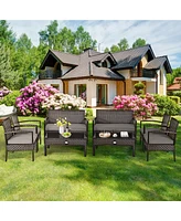 Gymax 8PCS Rattan Patio Conversation Set Outdoor Furniture Set Garden w/ Cushion