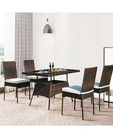 Gymax 5PCS Rattan Patio Dining Table & Chair Set Outdoor Furniture Set w/ Cushion