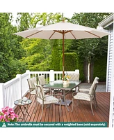 Gymax 10FT Patio Umbrella Table Market Umbrella w/ 8 Bamboo Ribs Pulley Lift & Ventilation Hole