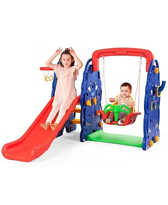 3-in-1 Junior Children Freestanding Design Climber Slide Swing Seat Basketball Hoop