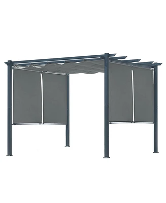 Aoodor 10 x 10 ft Outdoor Pergola with Retractable Canopy 4 Pieces Patio Sun Shade Shelter - Light Gray