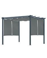 Aoodor 10 x 10 ft Outdoor Pergola with Retractable Canopy 4 Pieces Patio Sun Shade Shelter - Light Gray