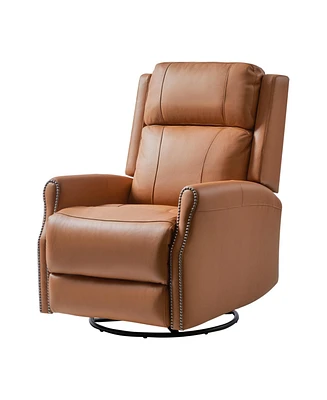 Basilio Mid-century Modern Genuine Leather Swivel Rocker Power Recliner with Built-In Usb and Type-C Charging Ports