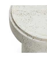 LuxenHome Off White MgO Round 18.5-Inch Tall Side Table, Indoor and Outdoor