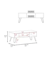 Selma Coffee Table with 4 Legs and 2 Shelves, Taupe