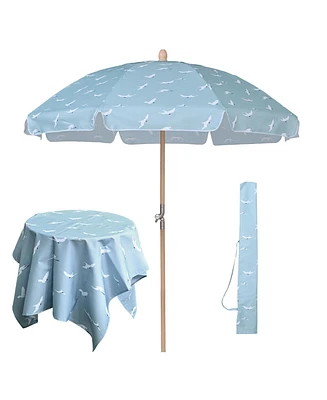 LAGarden Our Beach Umbrella for 6ft Beech Wood Pole w/ Tablecloth Printed Seagull for Outdoor Garden Summer Event Planning Small Patio Balcony